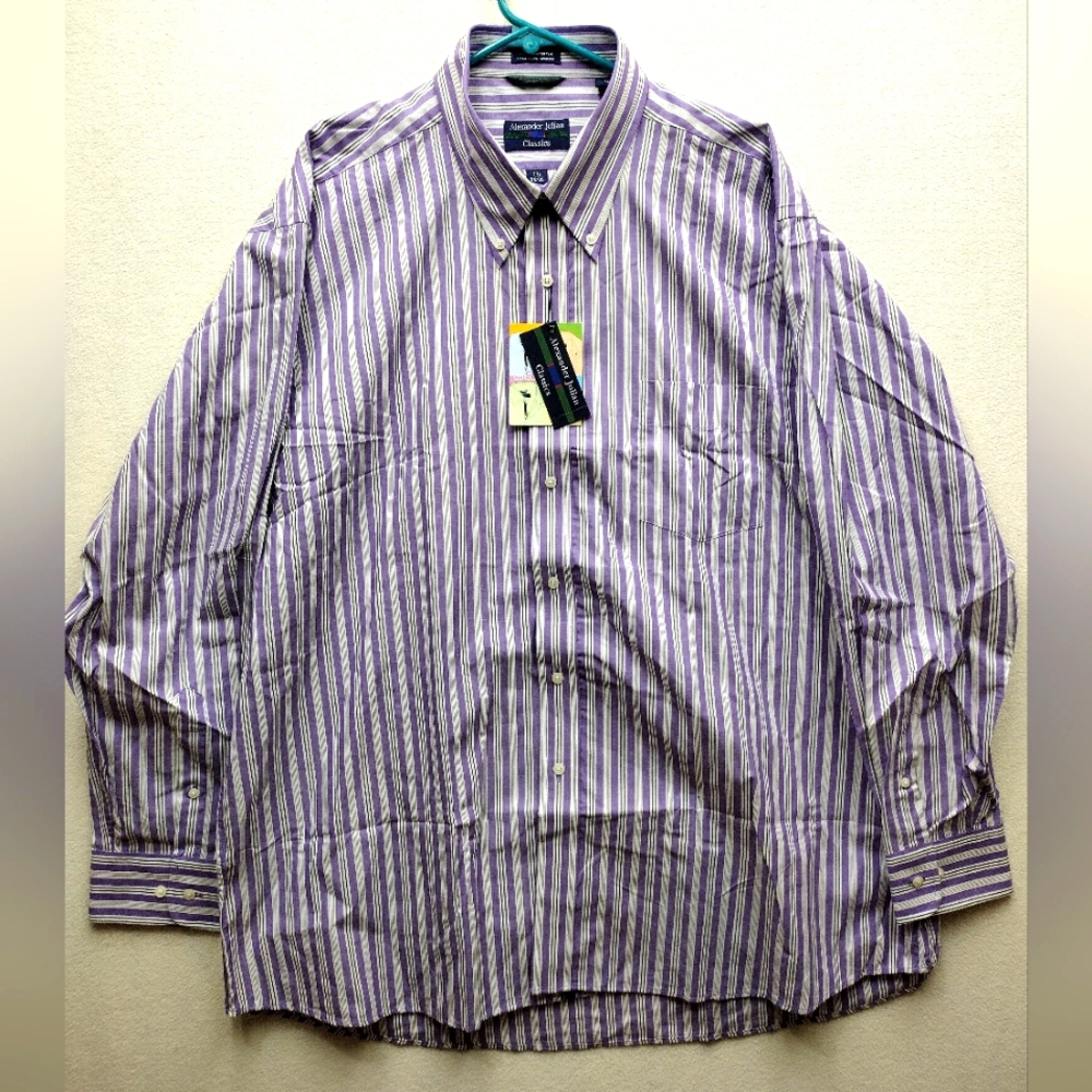 Alexander Julian Classics Mens 17 1/2 X 34/35 Purple Stripe Button Up Shirt